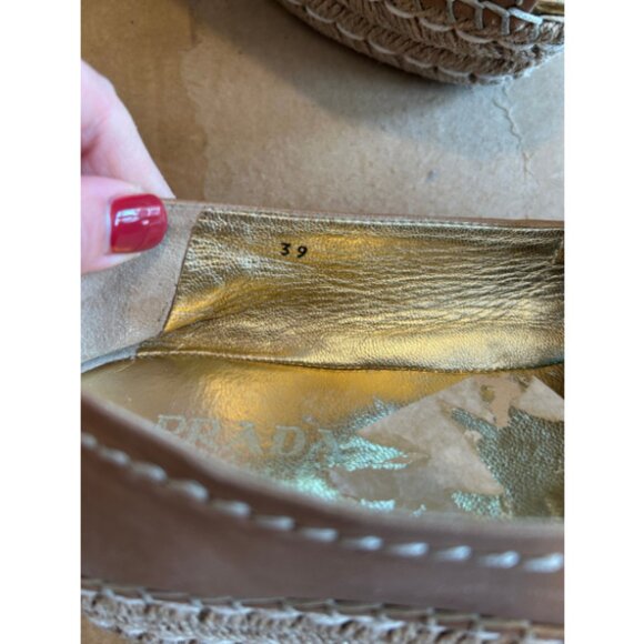 Prada Tan Leather Espadrille Platform Slip Ons | Women’s Size 39 (US 8.5) - Picture 8 of 10